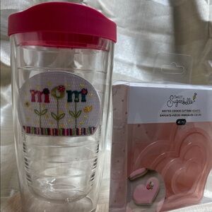 Tervis Pink Floral Tumbler & 4 Piece Heart Cookie Cutters